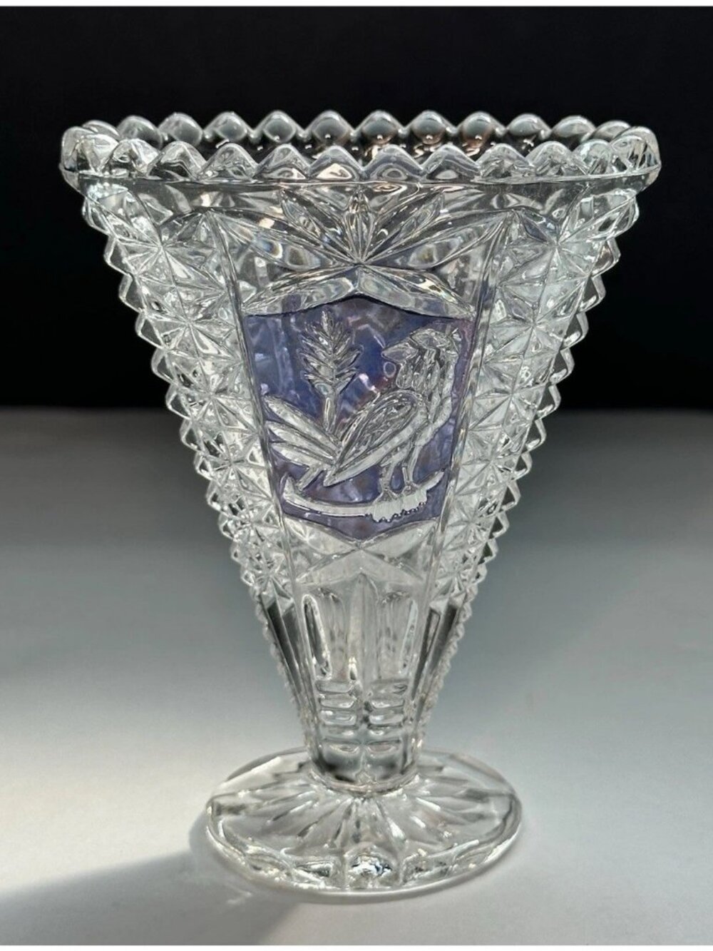 Hofbauer Byrdes Amethyst Purple Bird Crystal Fan Bud Vase Amaris W Germany 3.75"